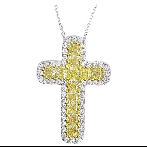 Citrine crystal cross pendent with cz’s necklace 18” long - Picture 2 of 5